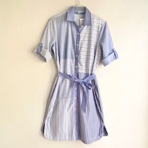J‎ McLaughlin Miranda Dress Womens Large Striped Shirt Dress Blue White NWT